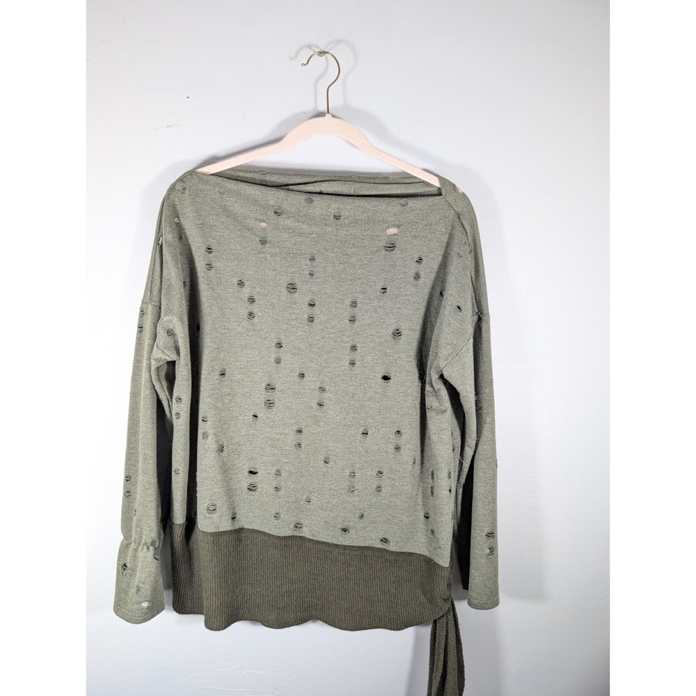 Hummingbird oversized distressed long sleeve side tie shirt top blouse sweater L